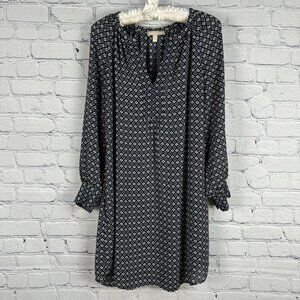 Banana Republic‎ Women's Geometric Print V-Neck Tunic Blouse Top, Size 10P, Navy